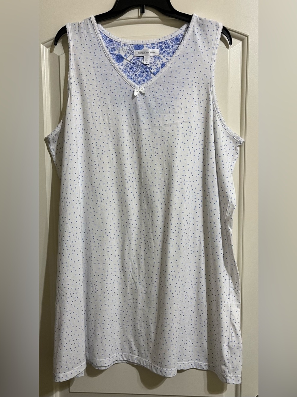 NWOT Carole Hochman White With Blue Dots Sleeveless V-Neck Nightgown Size XL - Picture 1 of 6